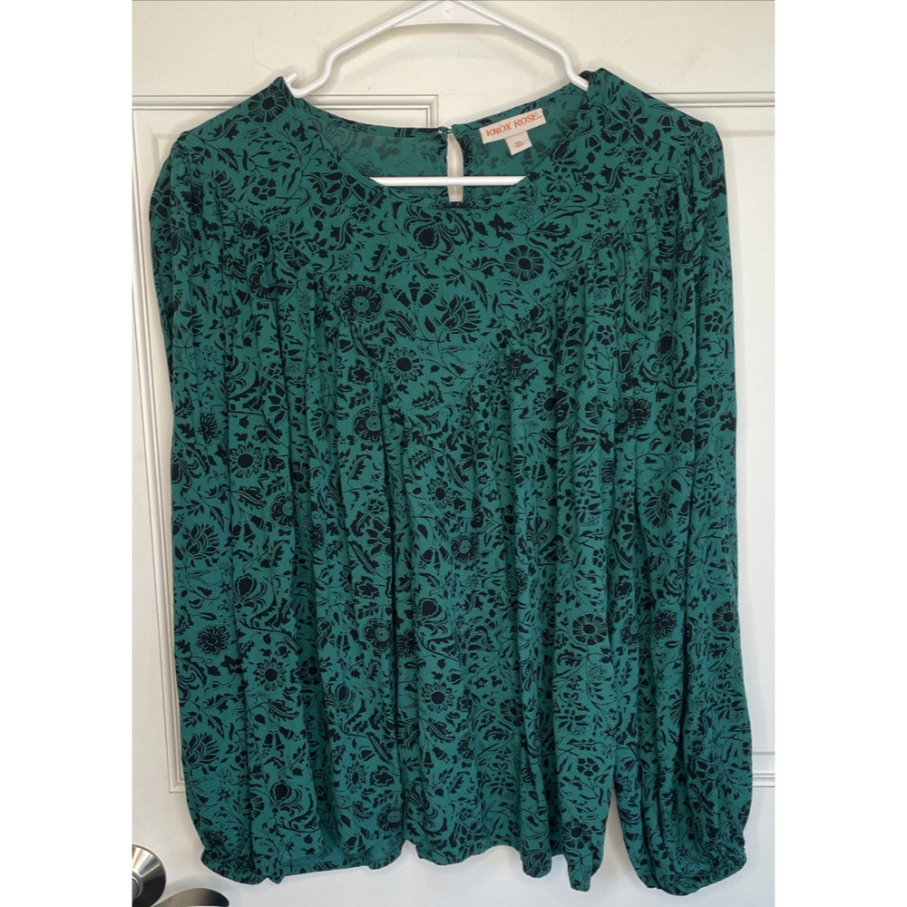 Knox Rose Women's Boho Dark Floral Blouse Sz XXL DK Green Long Sleeve Whimsigoth - Picture 4 of 15